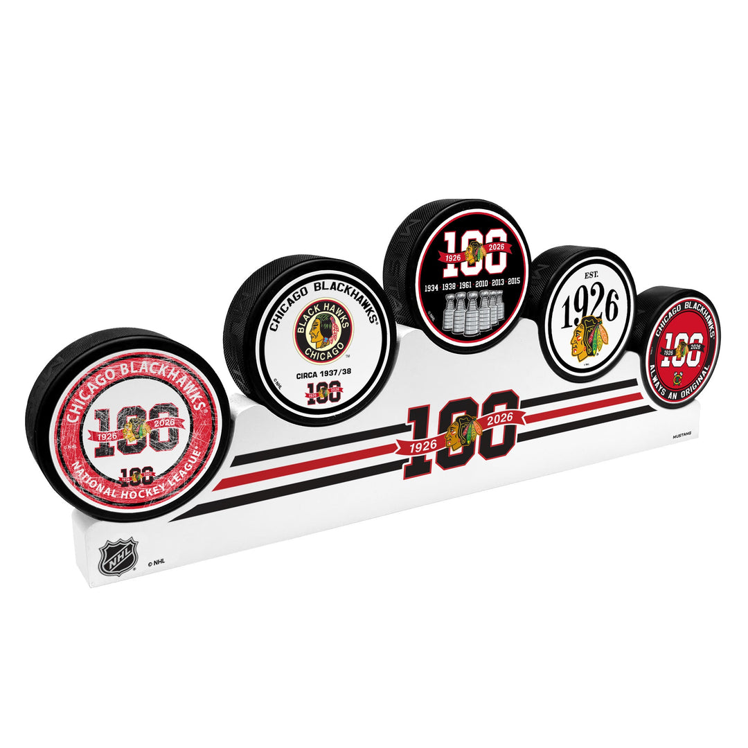 Chicago Blackhawks Centennial 5 Puck Podium