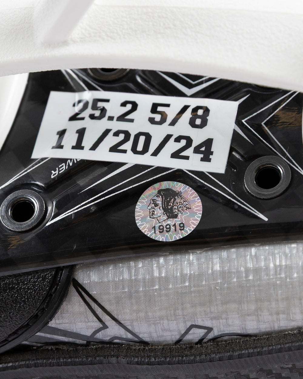 Bauer brand hockey skates game worn and used by Chicago Blackhawks player Alec Martinez - hologram sticker detail lay flat