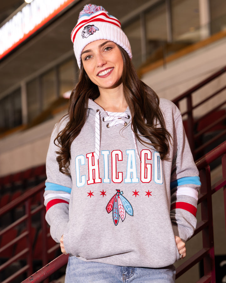 Four Stars Chicago Blackhawks Corduroy Lace Up Jersey Hoodie
