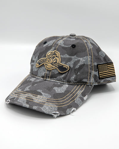camo hat with Rockford IceHogs branding - front lay flat