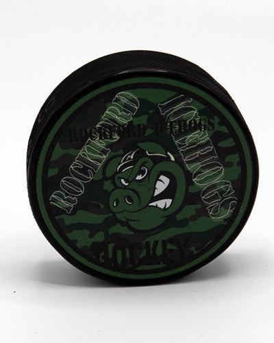 camo Rockford IceHogs puck - front lay flat