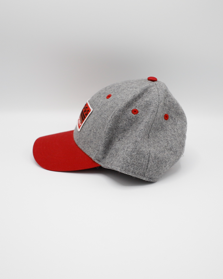 Legacy red and grey adjustable hat with IceHogs Hockey patch on front and Hammy Rockford IceHogs logo on right side - left side lay flat