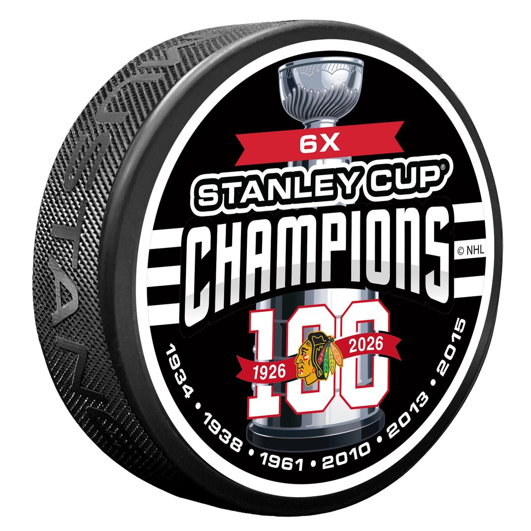 Chicago Blackhawks Centennial Puck 6X Stanley Cup Champions