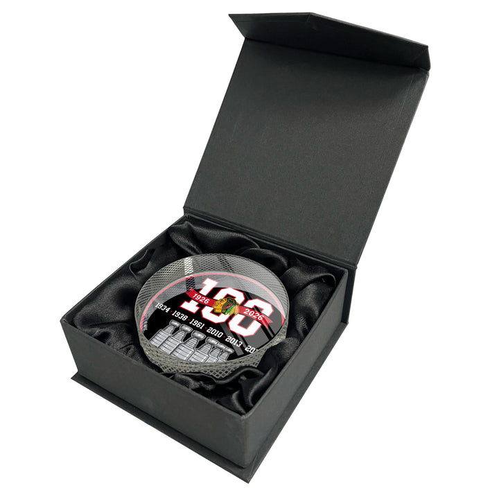 Chicago Blackhawks Centennial CRYSTAL Puck | 6 Cups