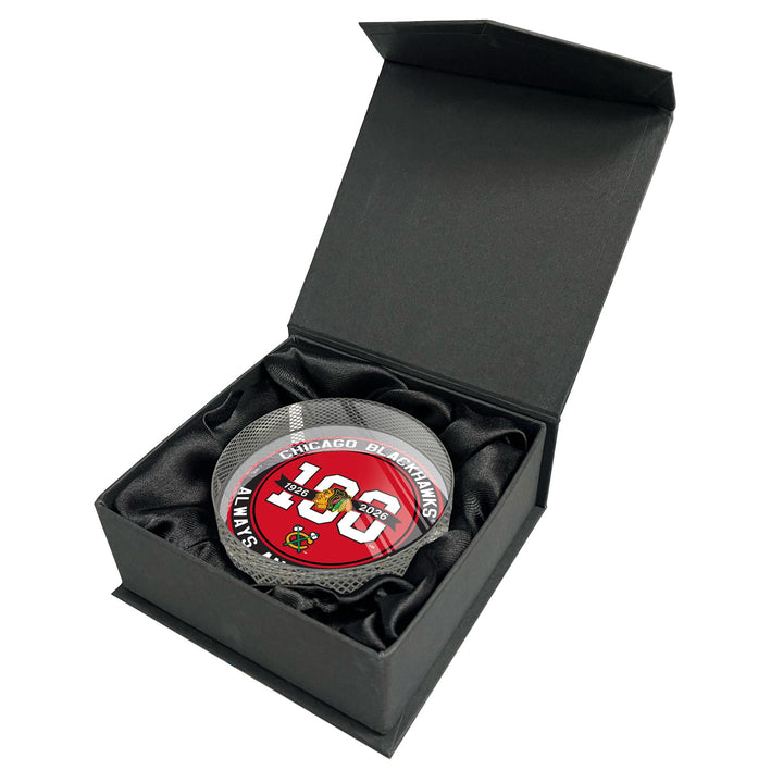 Chicago Blackhawks Centennial CRYSTAL Puck OG 100