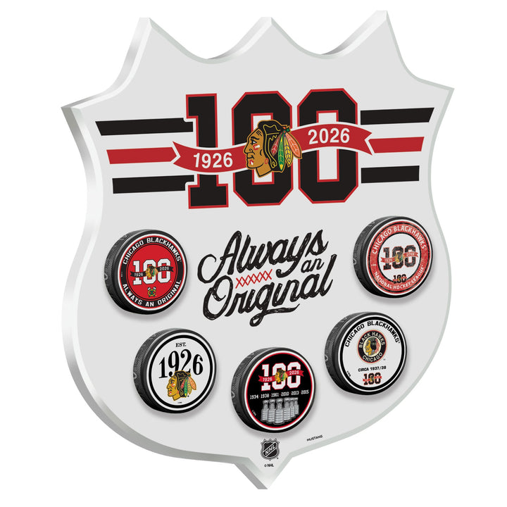 Chicago Blackhawks Centennial 6 Puck Shield