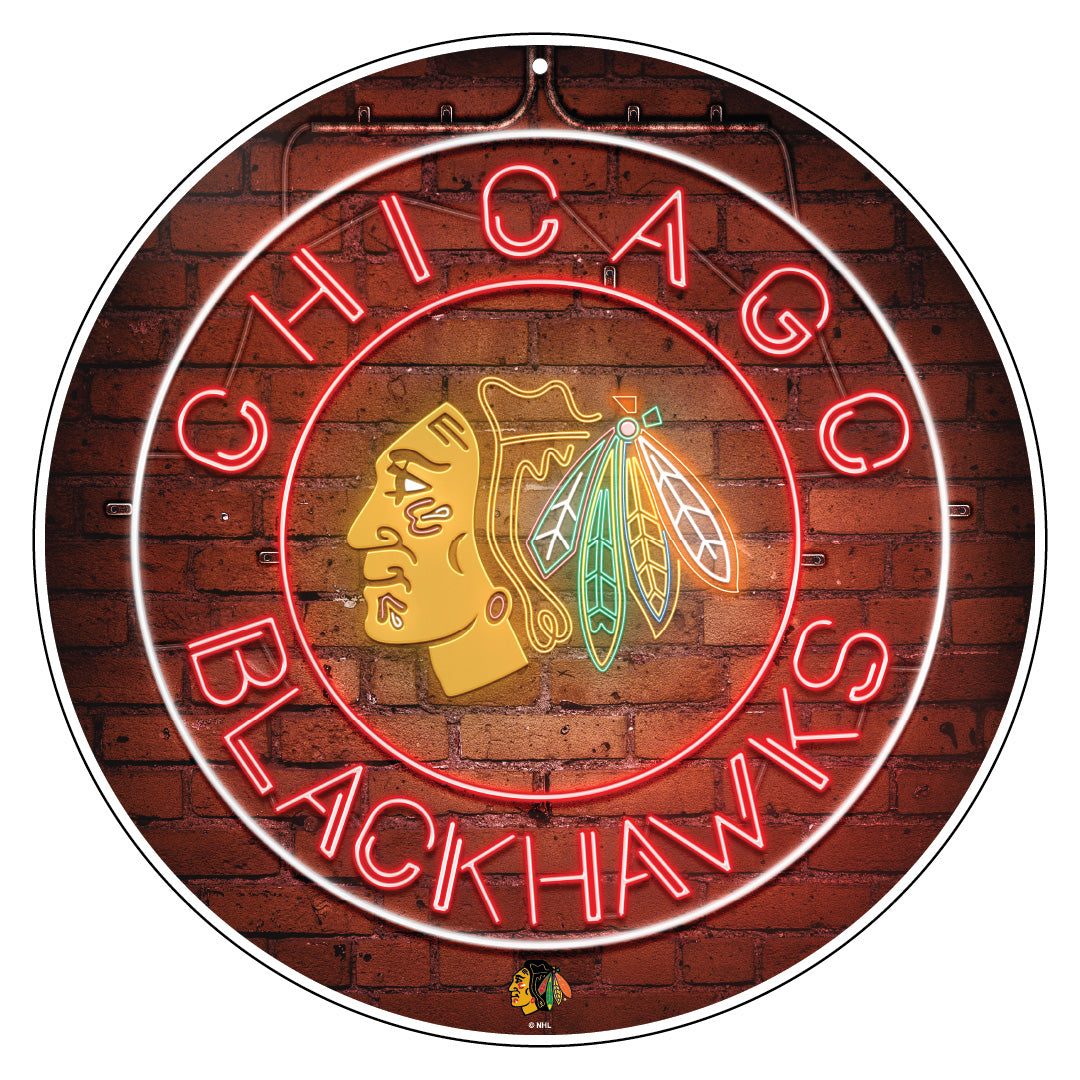 Chicago Blackhawks Sign 22" Round Neon Design
