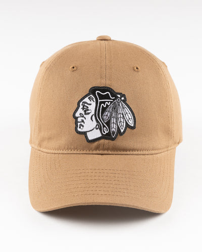 adjustable brown CCM hat with tonal Chicago Blackhawks primary logo embroidered on front - front lay flat
