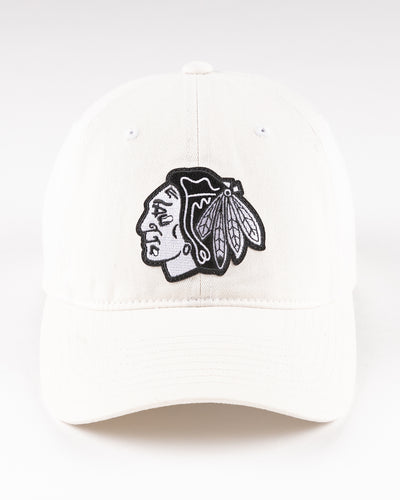 white CCM adjustable cap with Chicago Blackhawks tonal primary logo embroidered on front - front lay flat