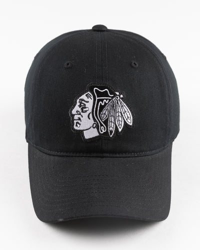 adjustable black CCM hat with tonal Chicago Blackhawks primary logo embroidered on front - front lay flat