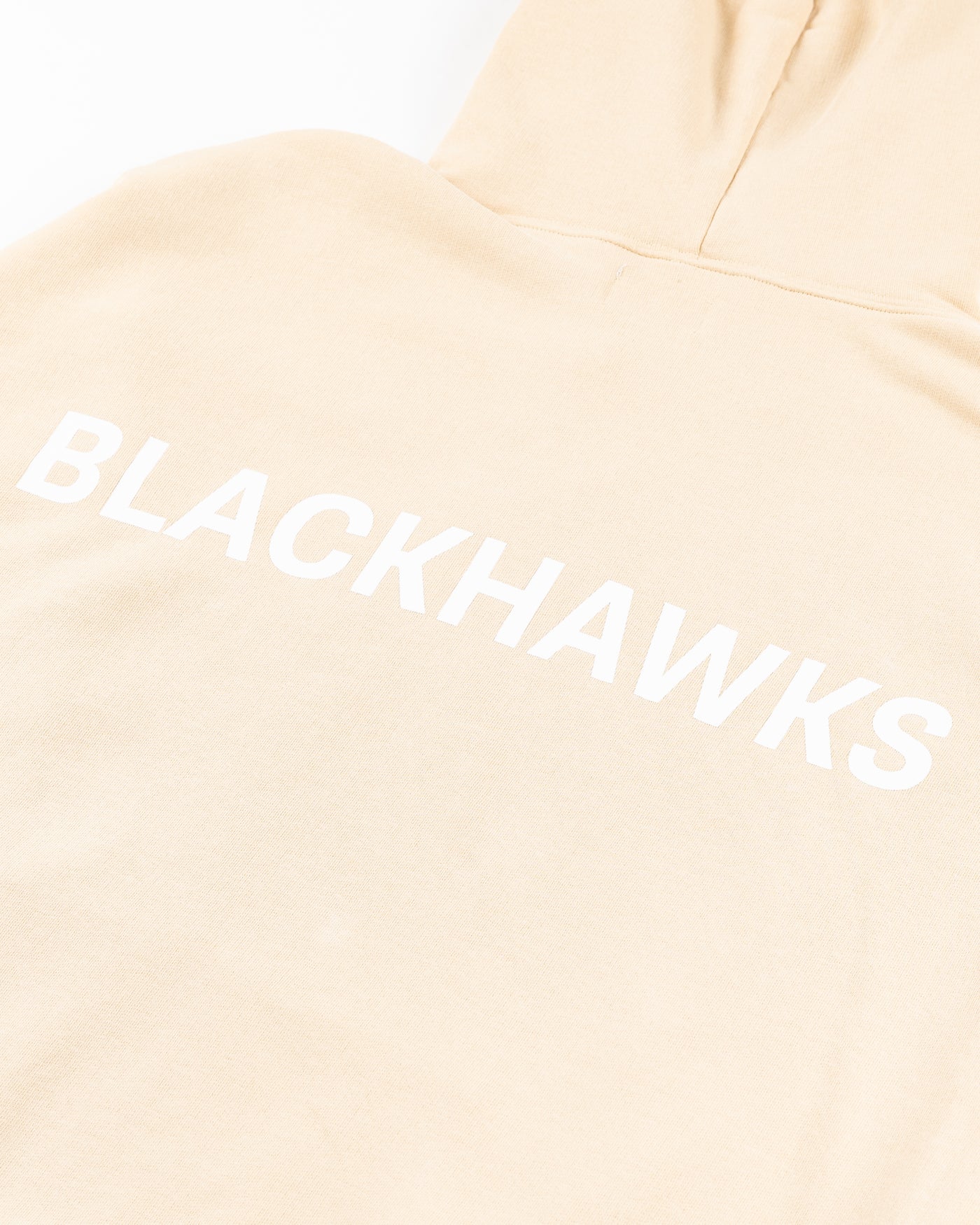 camel Line Change hoodie with Chicago Blackhawks wordmarks on front and back - back detail lay flat