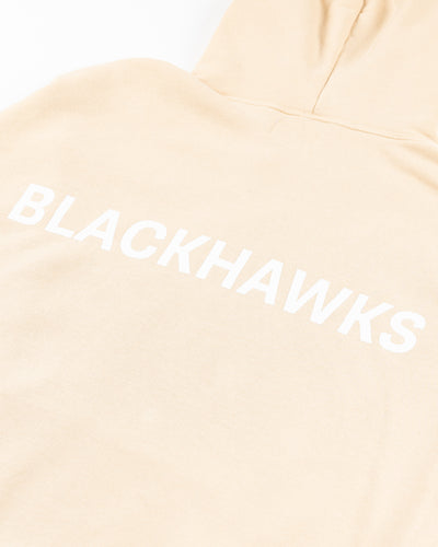 camel Line Change hoodie with Chicago Blackhawks wordmarks on front and back - back detail lay flat