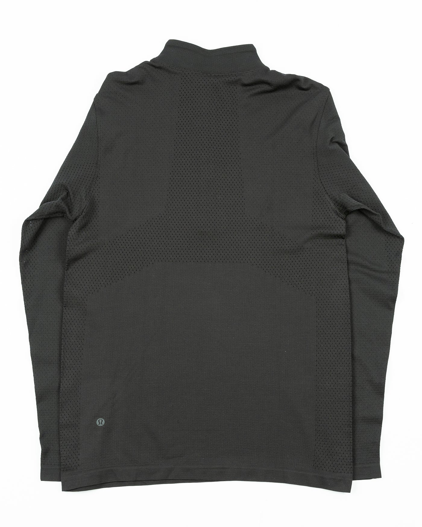 black lululemon half zip jacket with tonal Chicago Blackhawks primary logo printed on left chest - back  lay flat