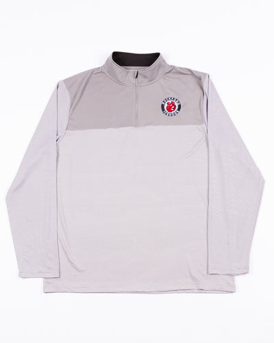 grey Colosseum quarter zip with embroidered Rockford IceHogs logo on left chest - front lay flat