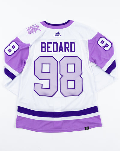 adidas hockey fights cancer Chicago Blackhawks official jersey with Connor Bedard name and number pro stitched - back lay flat 