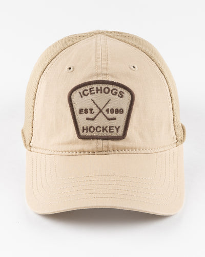 khaki Rockford IceHogs adjustable cap with tonal embroidered patch - front lay flat