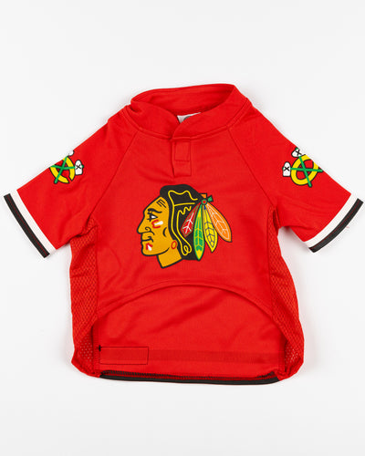 red Chicago Blackhawks pet jersey - front lay flat