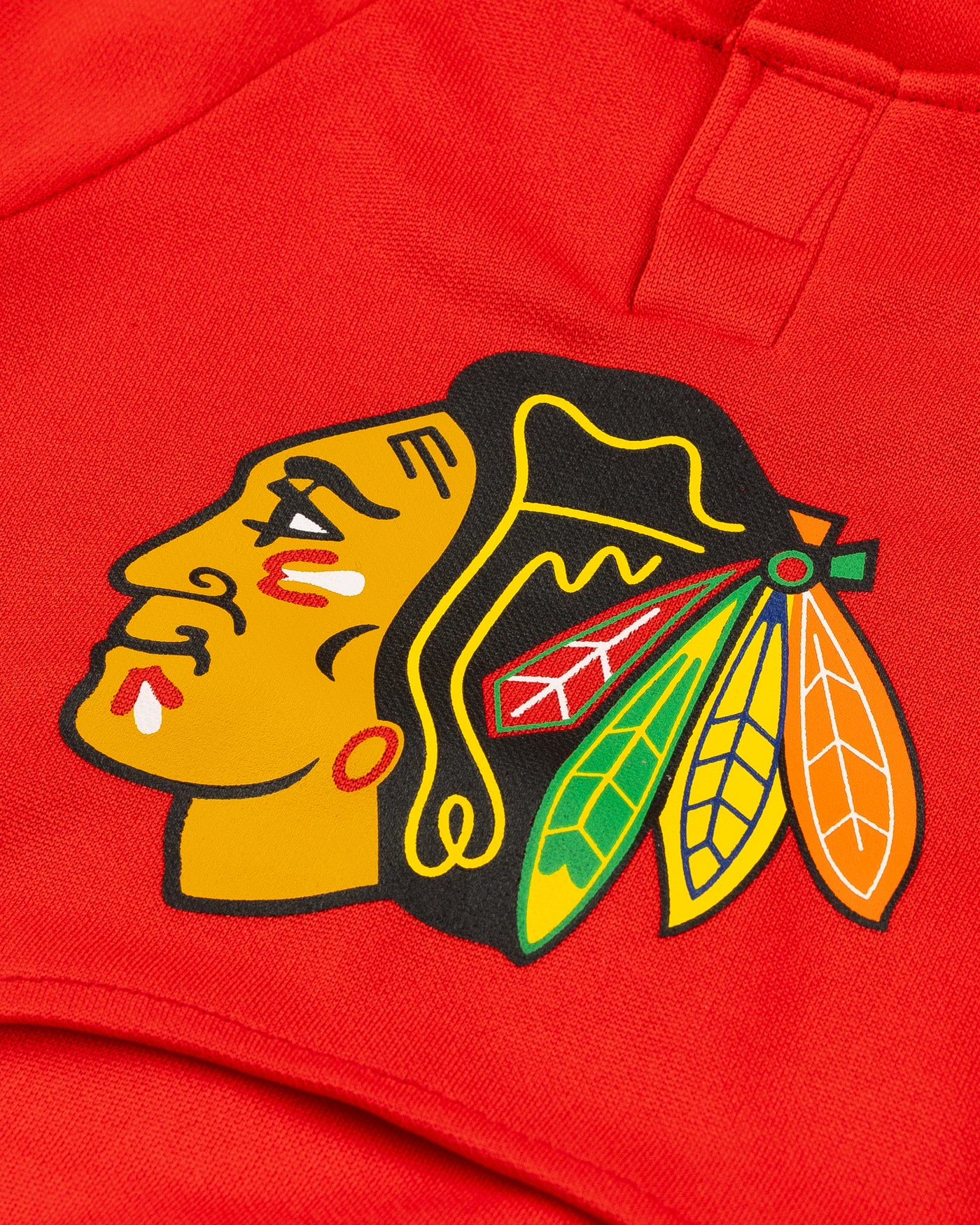 red Chicago Blackhawks pet jersey - front detail  lay flat