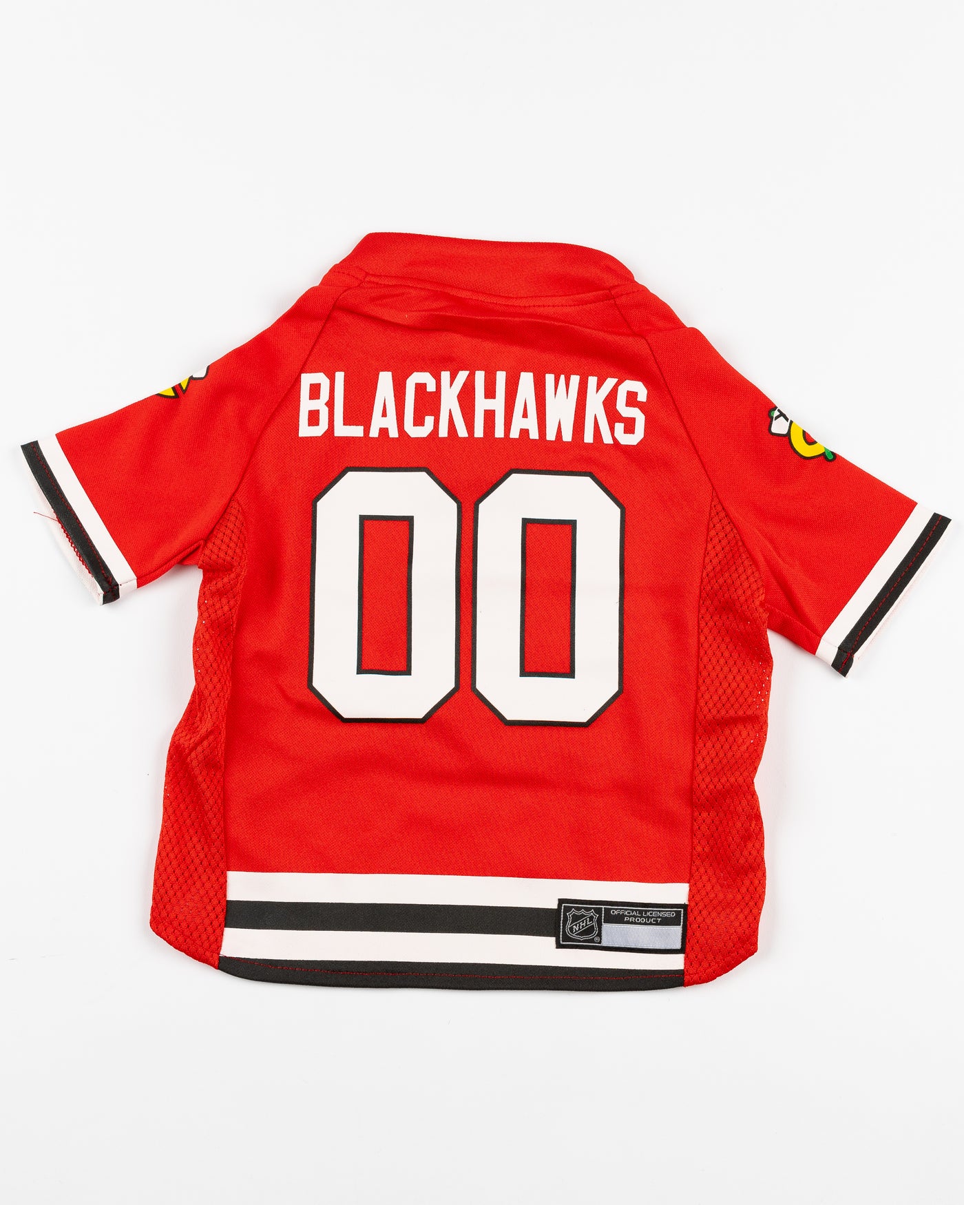 red Chicago Blackhawks pet jersey - back lay flat