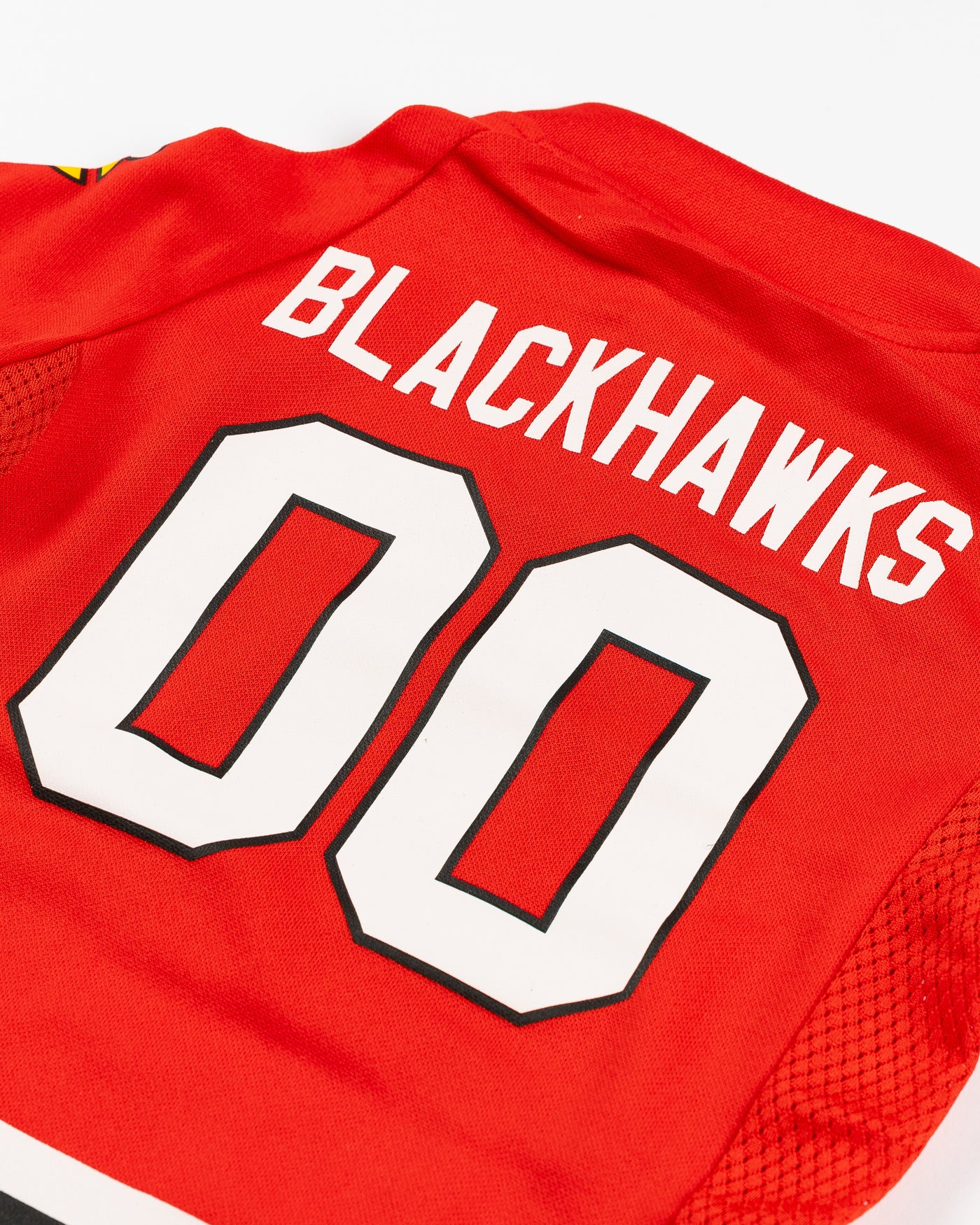 red Chicago Blackhawks pet jersey - back detail lay flat