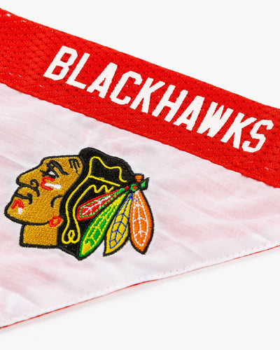 reversible red and white Chicago Blackhawks pet bandana - detail lay flat