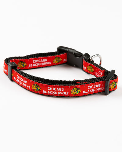 red Chicago Blackhawks pet collar - front lay flat