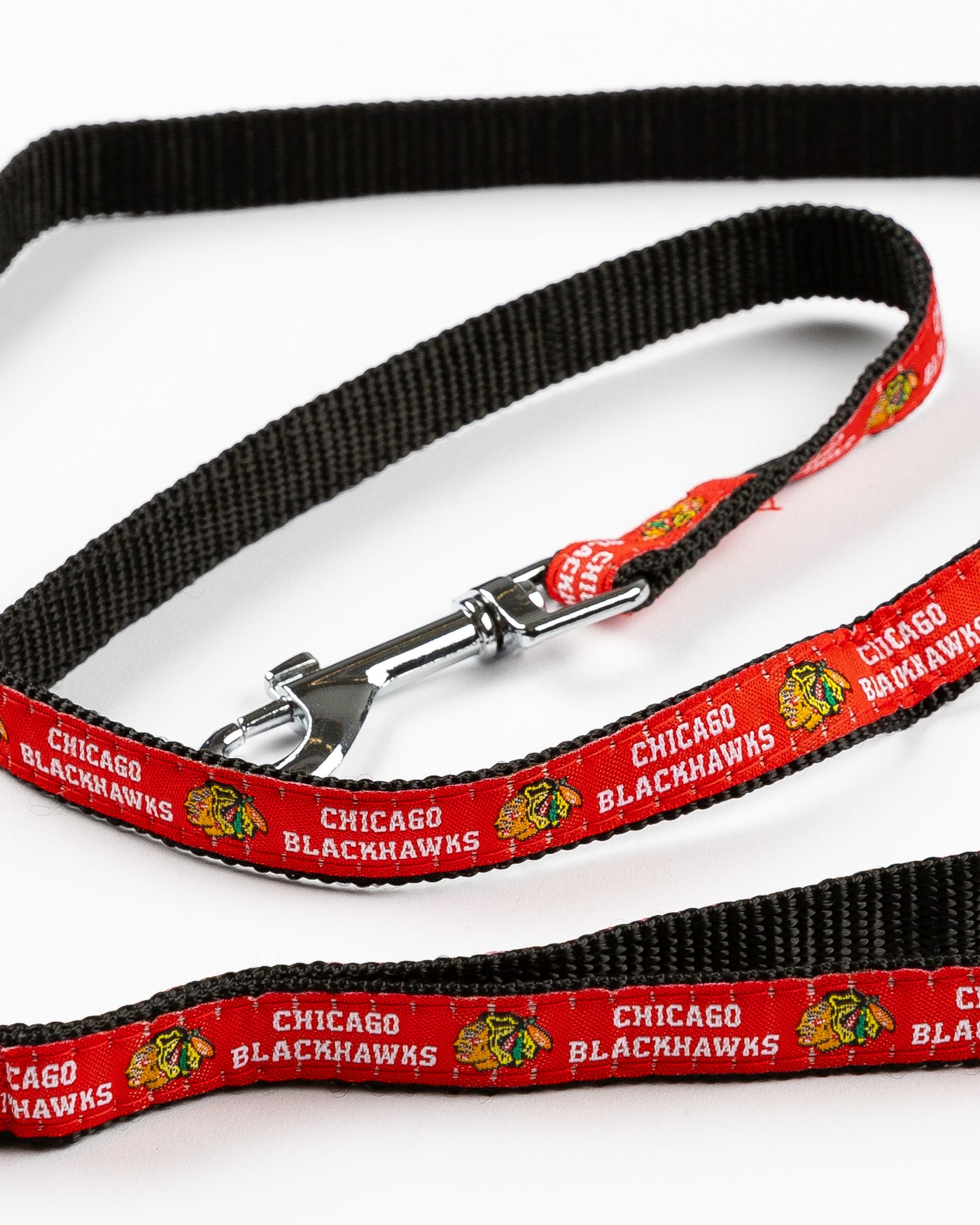 red Chicago Blackhawks pet leash - detail lay flat