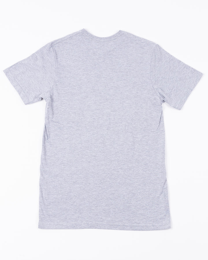 grey short sleeve tee with Chicago Steel Hockey wordmark graphic across front - back lay flat