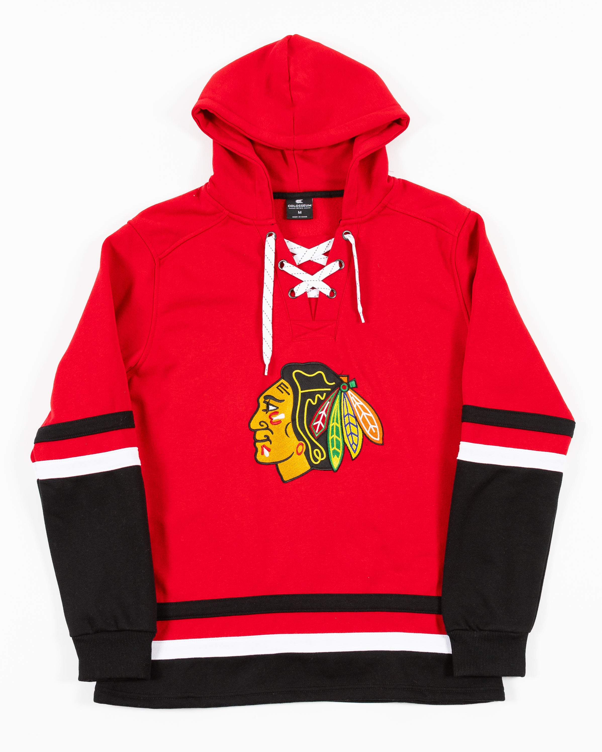 Colosseum Chicago Blackhawks Ringing Lace Up Fleece Hoodie โ CBH Shop