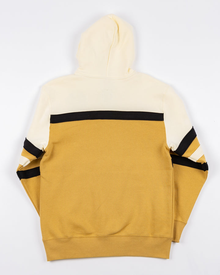 cream and tan Mitchell & Ness hoodie with Chicago Blackhawks wordmark and primary logo on front - back lay flat