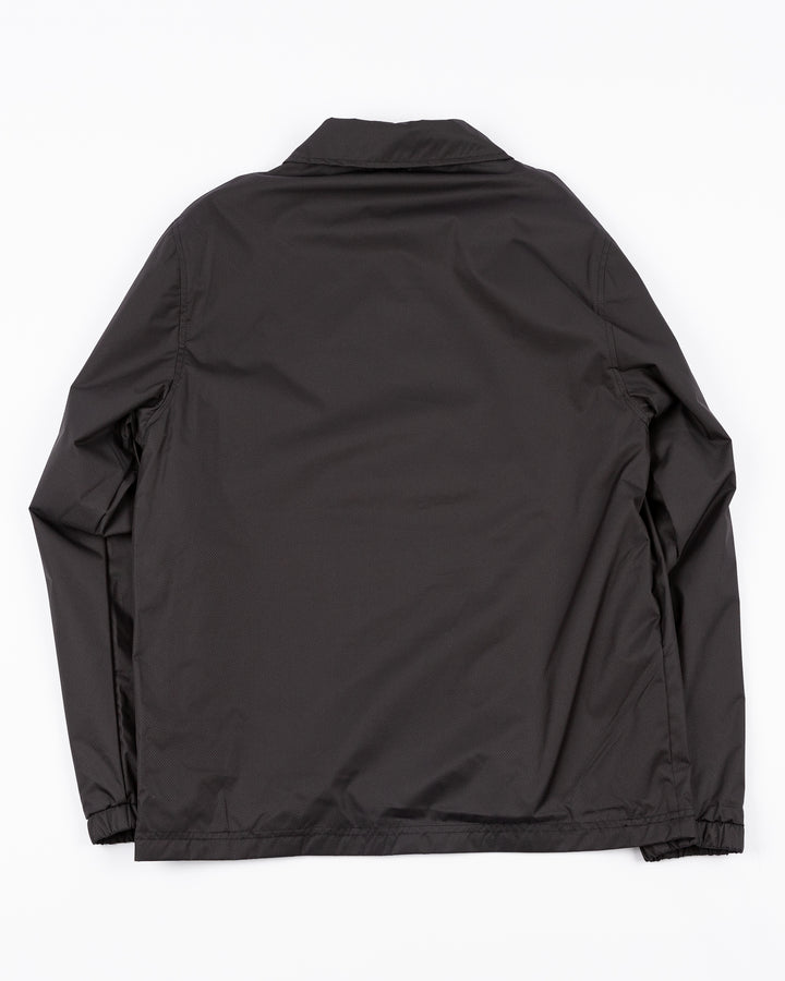 black Mitchell & Ness coaches jacket with Chicago Blackhawks secondary logo on right chest and primary logo on left chest and wordmark down right sleeve - back lay flat