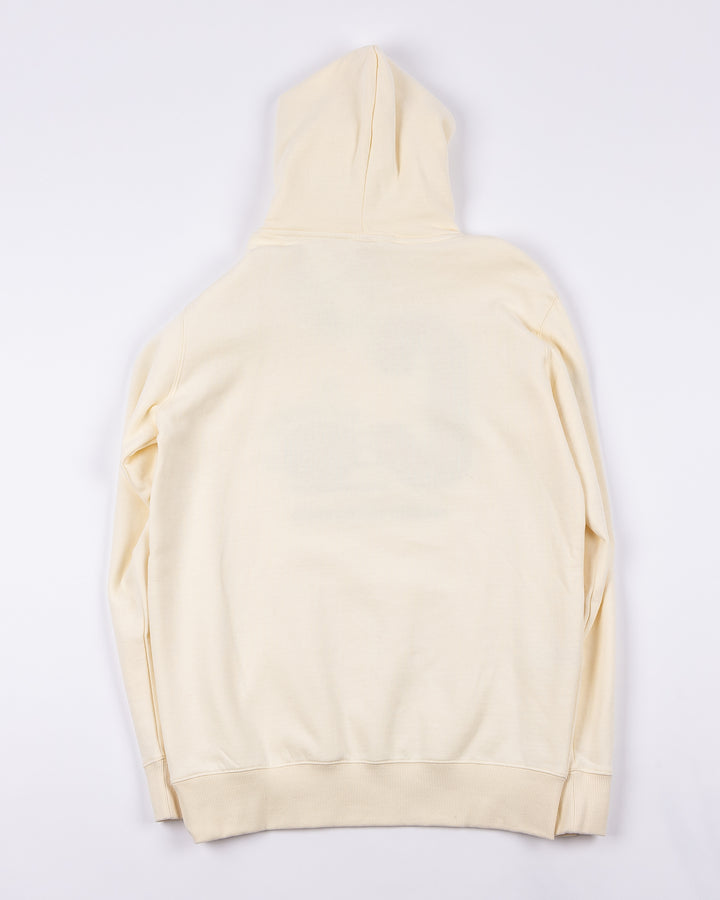 cream Mitchell & Ness hoodie with Chicago Blackhawks C and puck graphic embroidered on front with est. 1926 embroidered on right sleeve and secondary logo on left sleeve - back lay flat