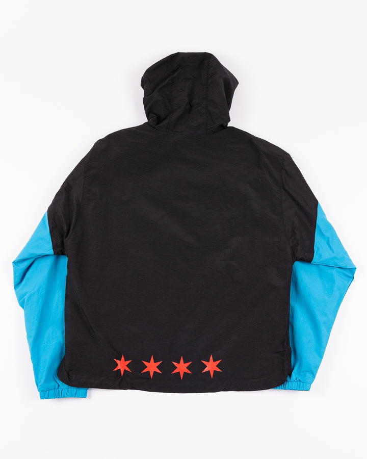 black, white and blue Chicago Blackhawks Four Stars anorak with secondary logo on left chest - back lay flat