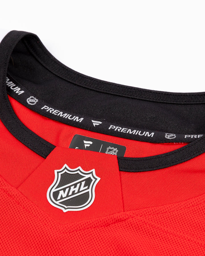 premium Fanatcs home Chicago Blackhawks jersey with Frank Nazar name and number - neckline detail lay flat
