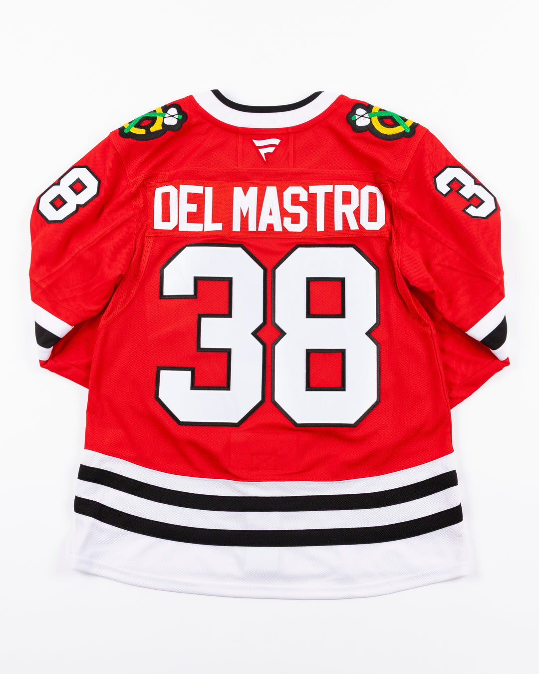 premium Fanatcs home Chicago Blackhawks jersey with Ethan Del Mastro name and number - back lay flat