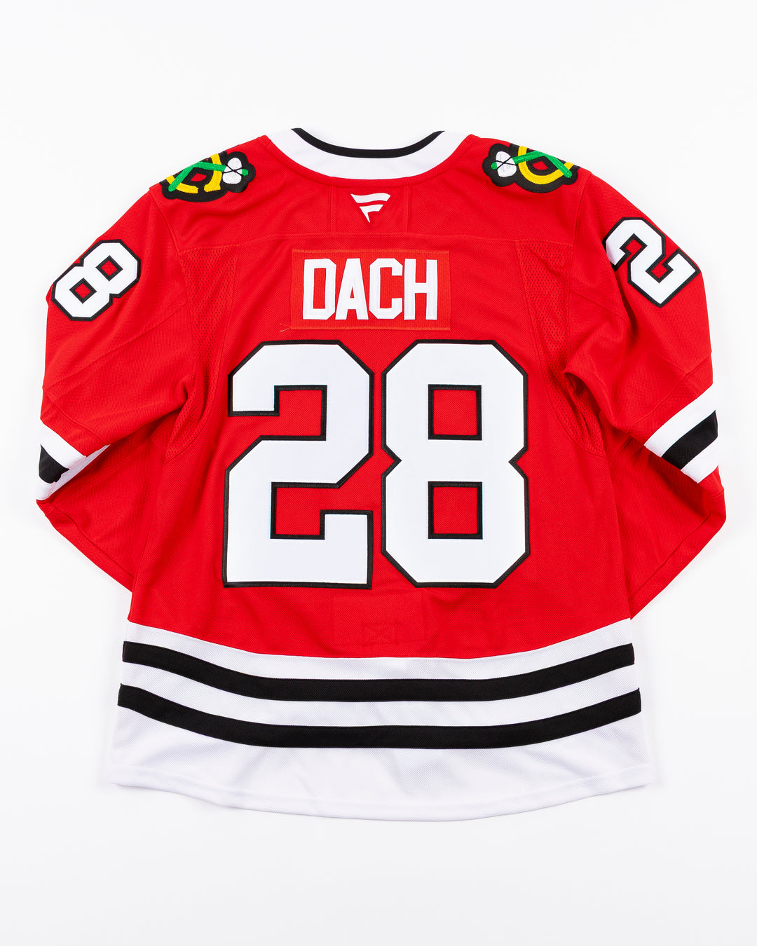 premium Fanatcs home Chicago Blackhawks jersey with Colton Dach name and number - back lay flat