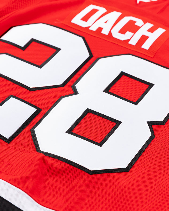 premium Fanatcs home Chicago Blackhawks jersey with Colton Dach name and number - back detail lay flat