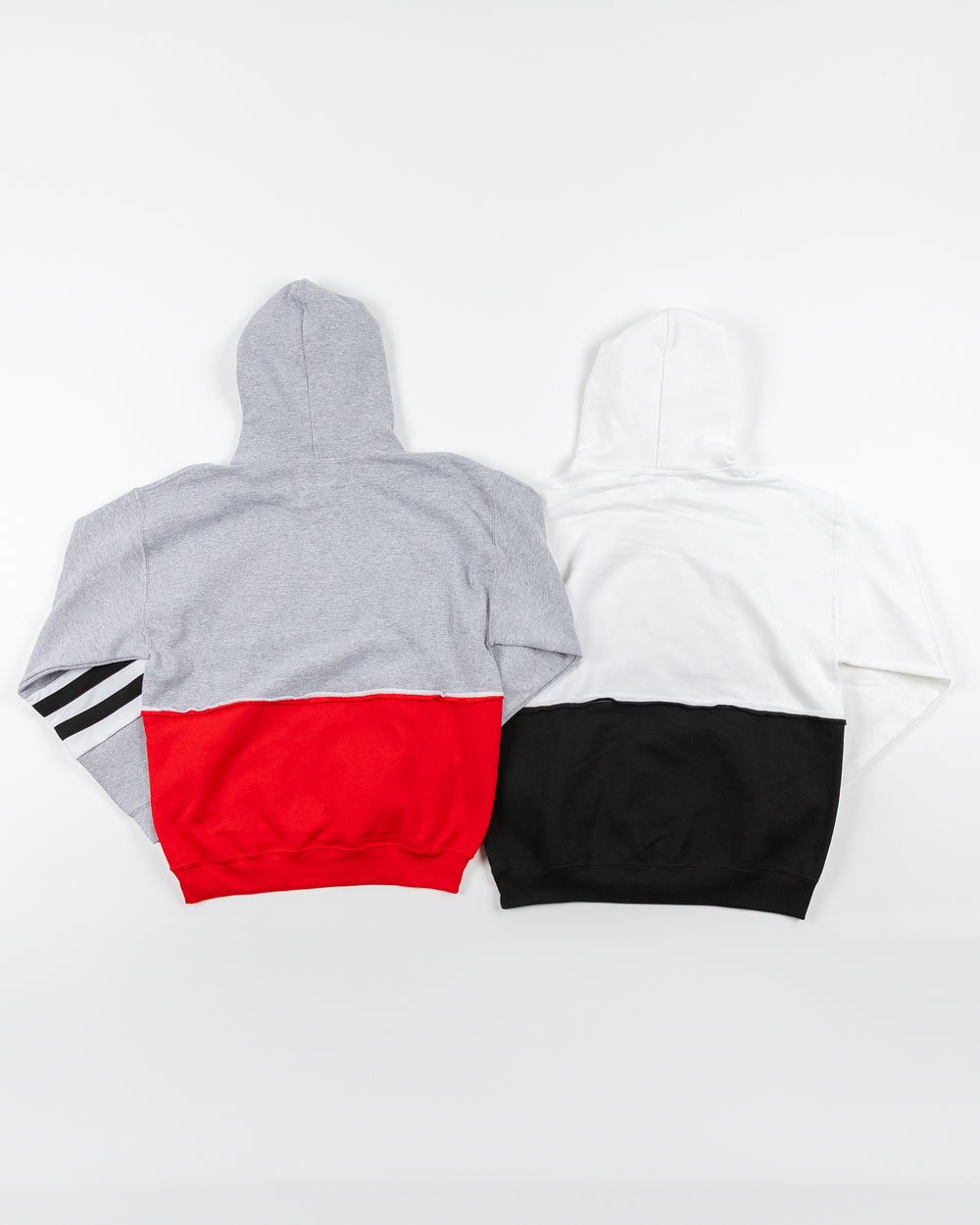 Refried brand hoodies made with upcycled Chicago Blackhawks jerseys - back lay flat