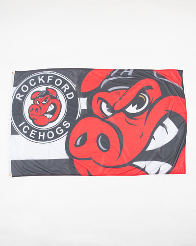 Rockford IceHogs house flag 3x5 with logo and mascot - front lay flat