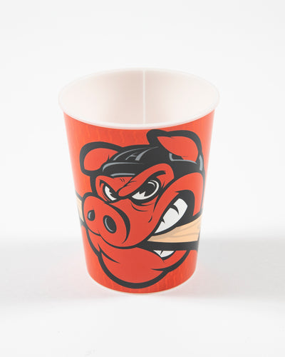 Red Rockford IceHogs Stadium Cup with Hammy logo design - front lay flat