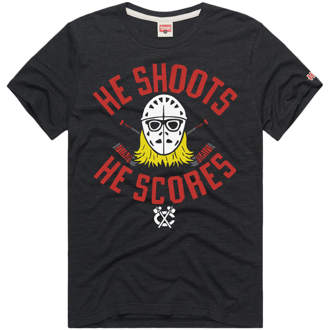 Homage Chicago Blackhawks Wayne's World He Shoots He Scores Tee