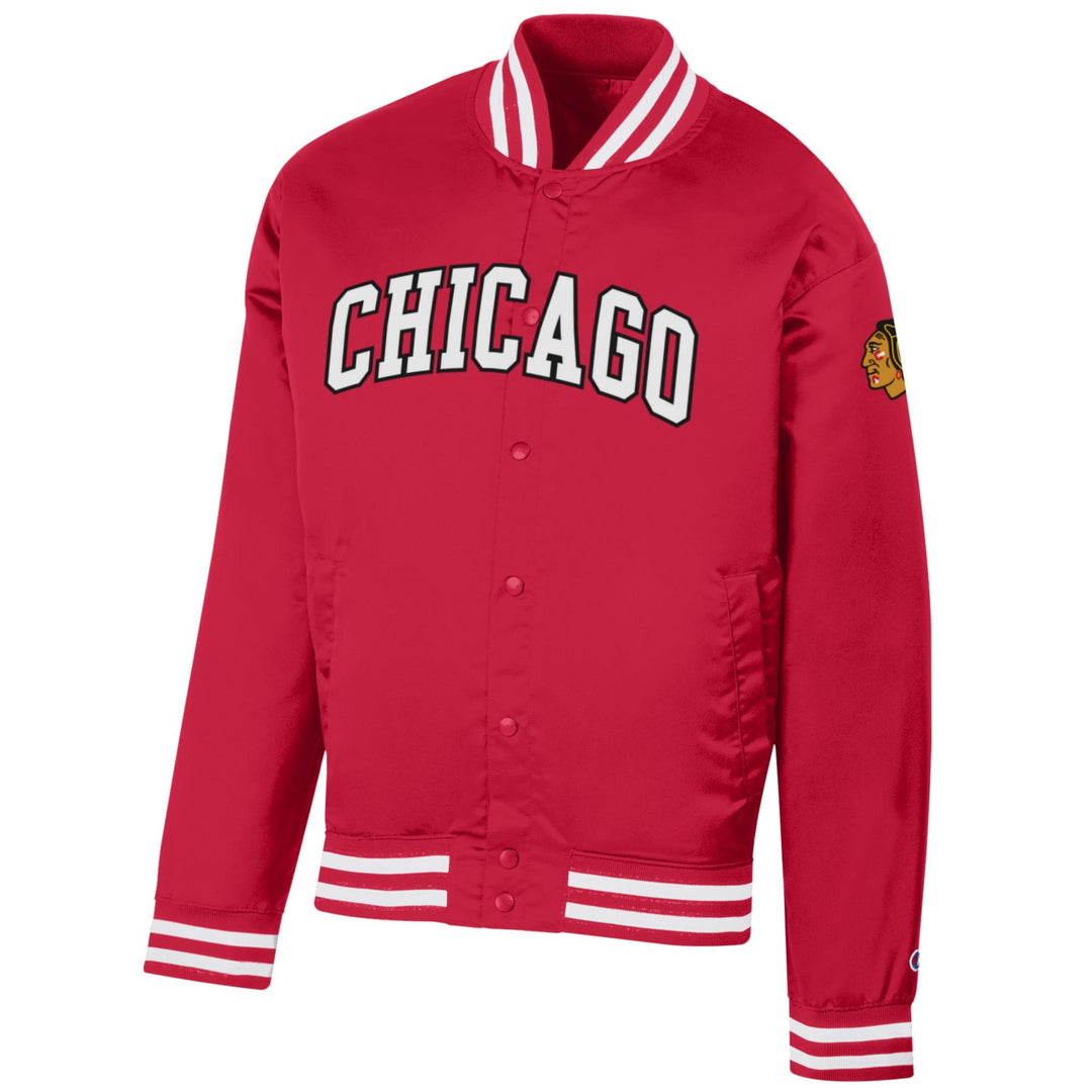 Champion Chicago Blackhawks Scarlet Satin Bomber Jacket