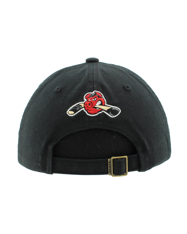 black Rockford IceHogs adjustable Zephyr hat with wordmark embroidered on front - back lay flat