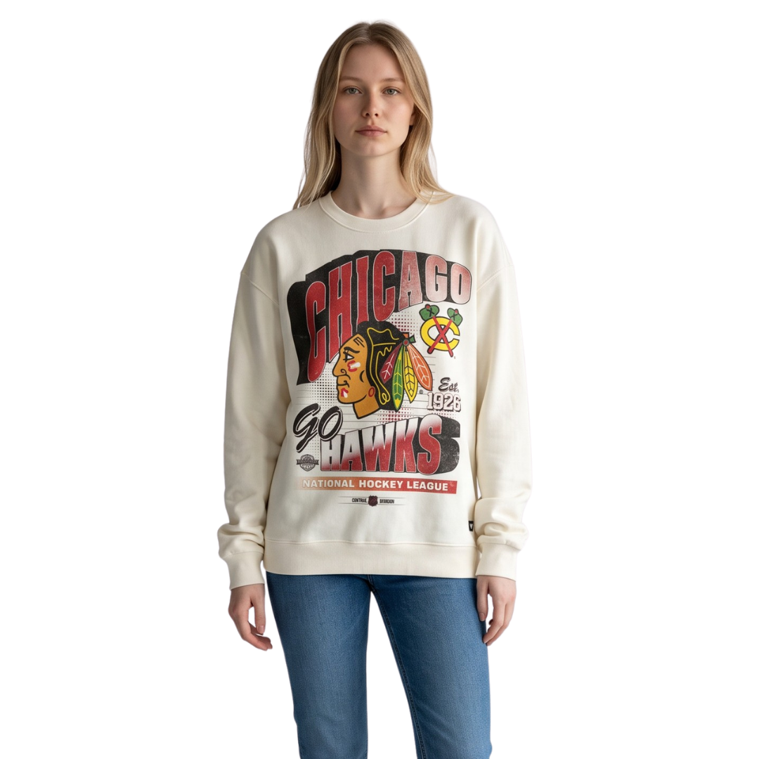 Wild Collective Chicago Blackhawks Go Hawks Fleece Crewneck