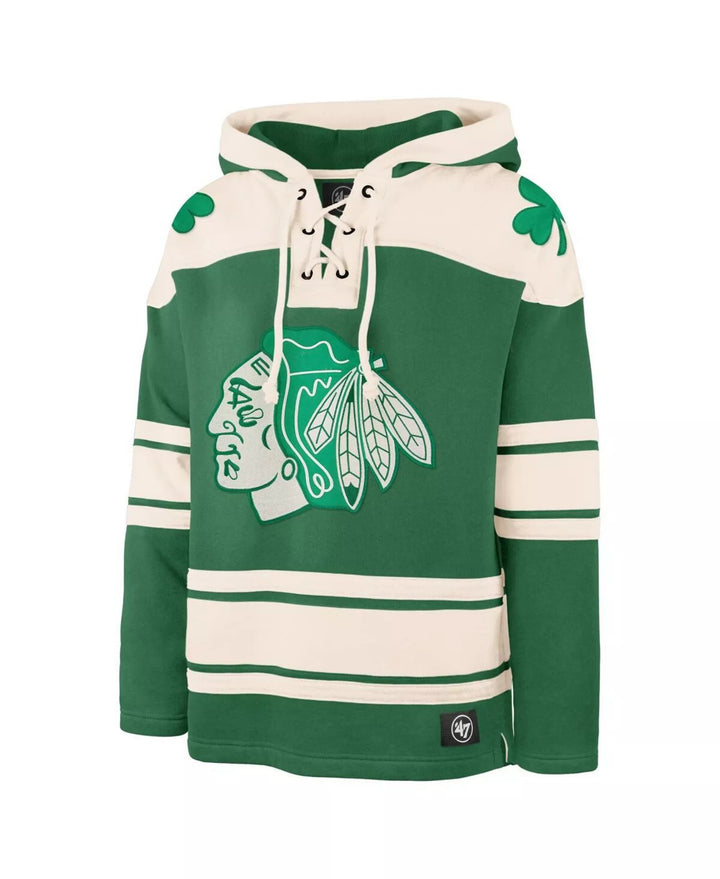 '47 Chicago Blackhawks Bedard St. Patrick's Day Fleece Lace Jersey Hood