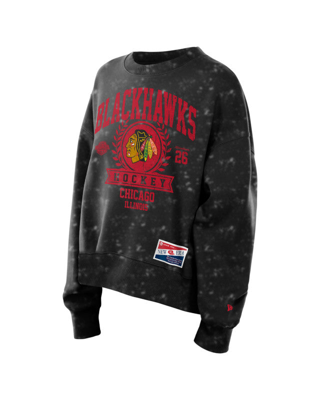 New Era Ladies Chicago Blackhawks Throwback Distress Crewneck