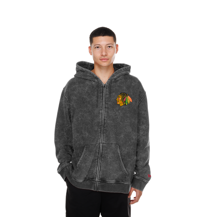 New Era Chicago Blackhawks Lifestyle Mineral Wash Full‑Zip Hoodie