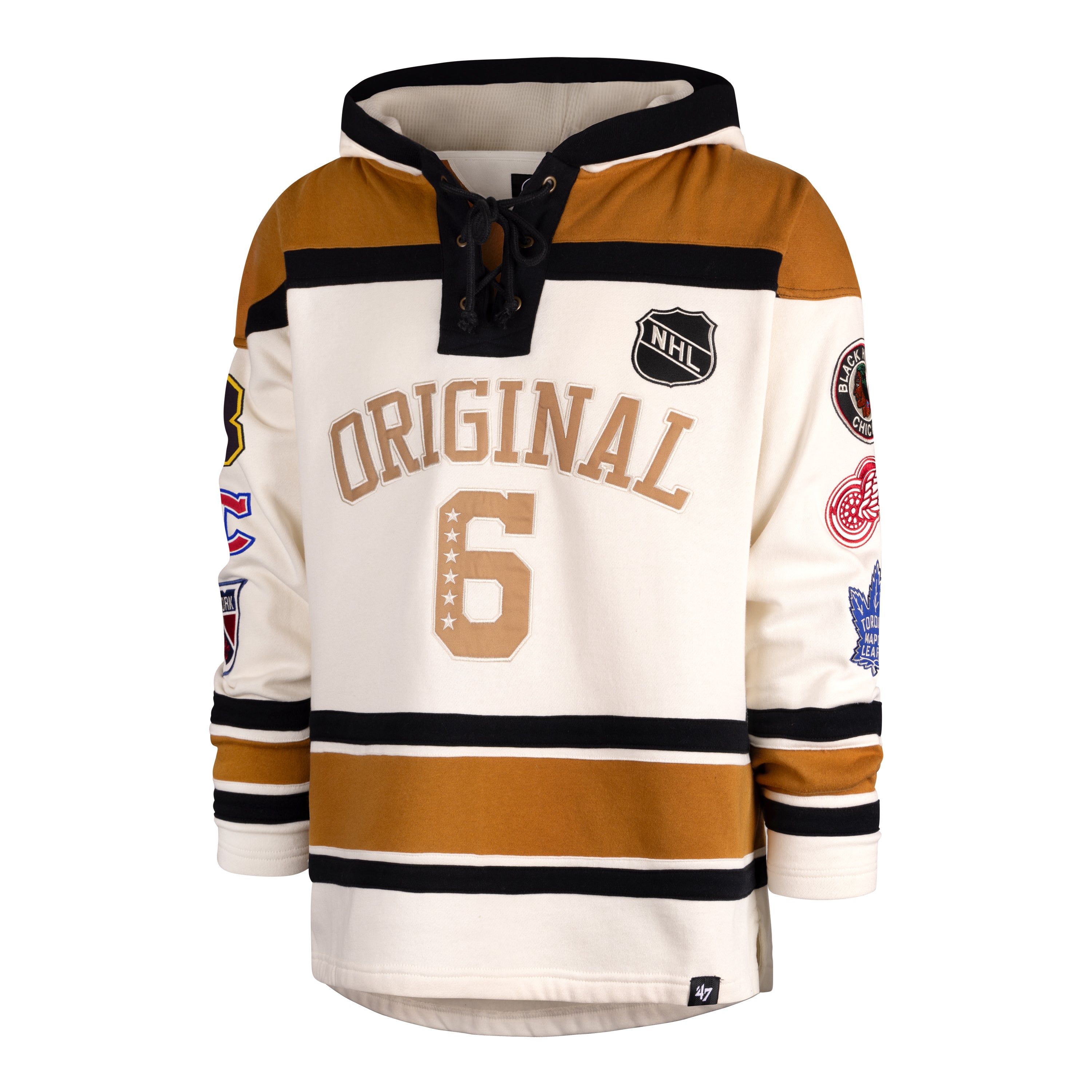 47 Chicago Blackhawks Original 6 Fleece Lace Jersey Style Hood
