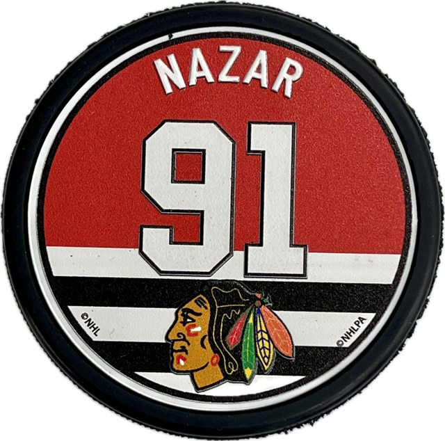 Chicago Blackhawks Name &amp; Number Puck - Frank Nazar 
