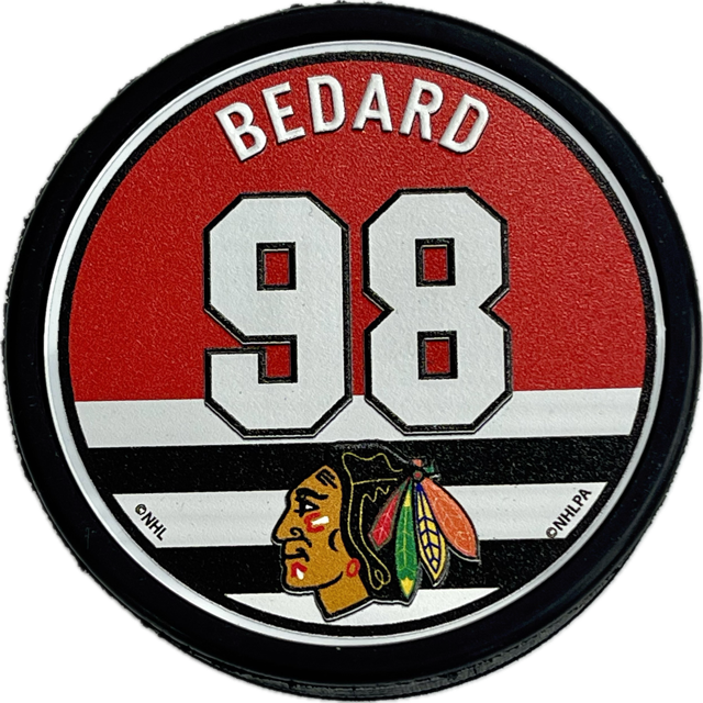 Chicago Blackhawks Name &amp; Number Puck - Connor Bedard 